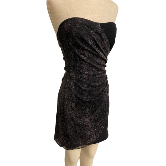 Strapless Ruched Bodycon Dress By Teez Me Juniors Size 7 Spandex Black Gold - Picture 2 of 8